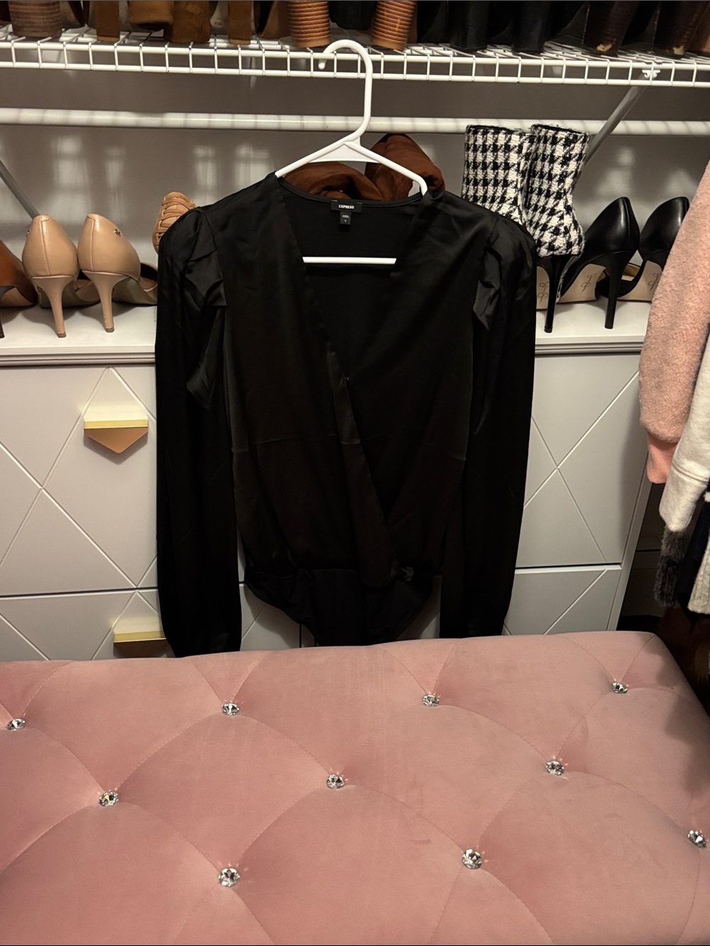 Express Black Long-Sleeve Wrap-Front Bodysuit